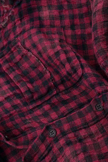 Magenta Watercolour Check Linen Shirt 5