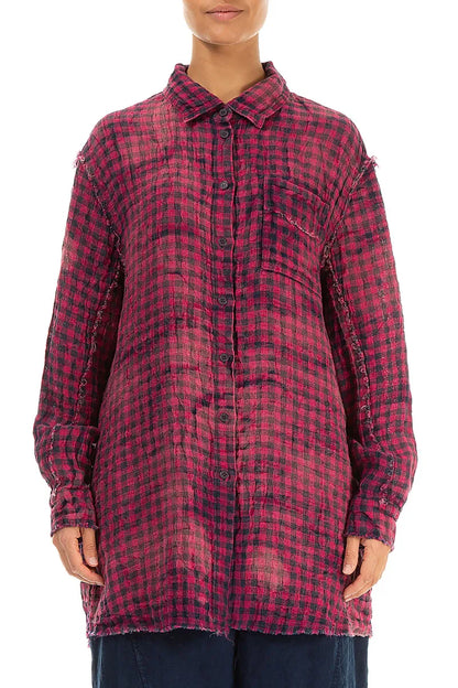 Magenta Watercolour Check Linen Shirt 1