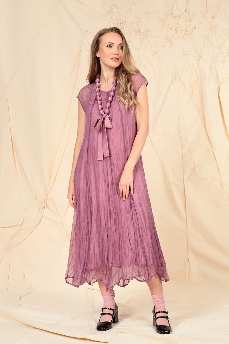 Mauve Taupe Crumpled Silk Chiffon Dress 8