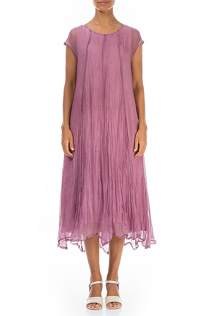 Mauve Taupe Crumpled Silk Chiffon Dress 1