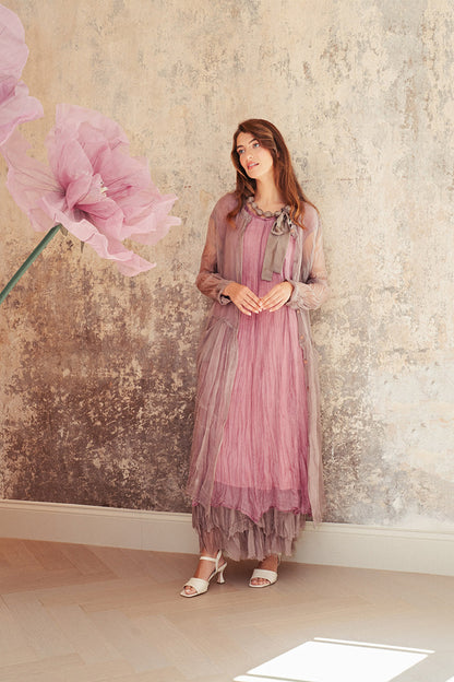 Mauve Taupe Crumpled Silk Chiffon Dress 7