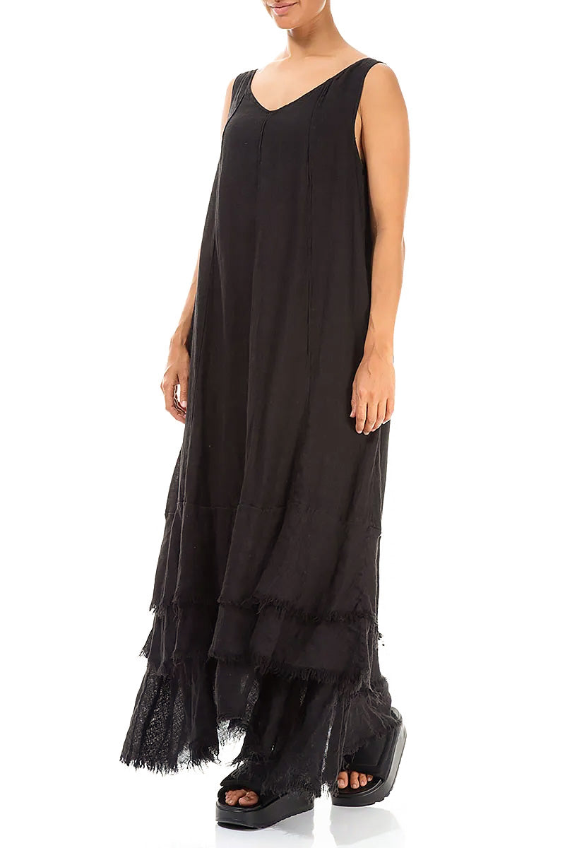 Maxi Black Gauze Linen Dress 3