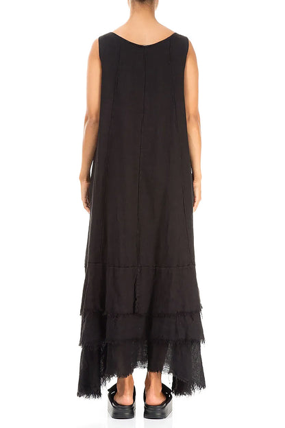 Maxi Black Gauze Linen Dress 2