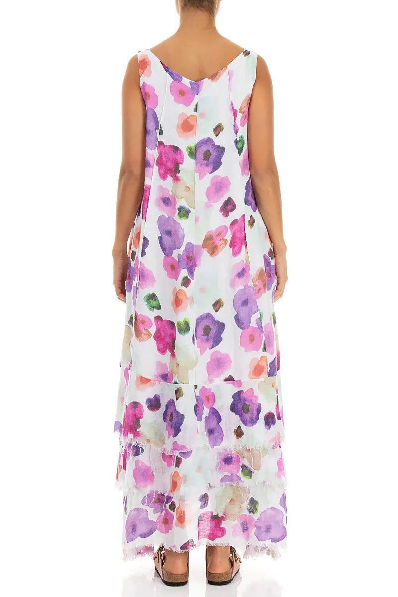 Maxi-Blütenkleid aus Gaze-Leinen