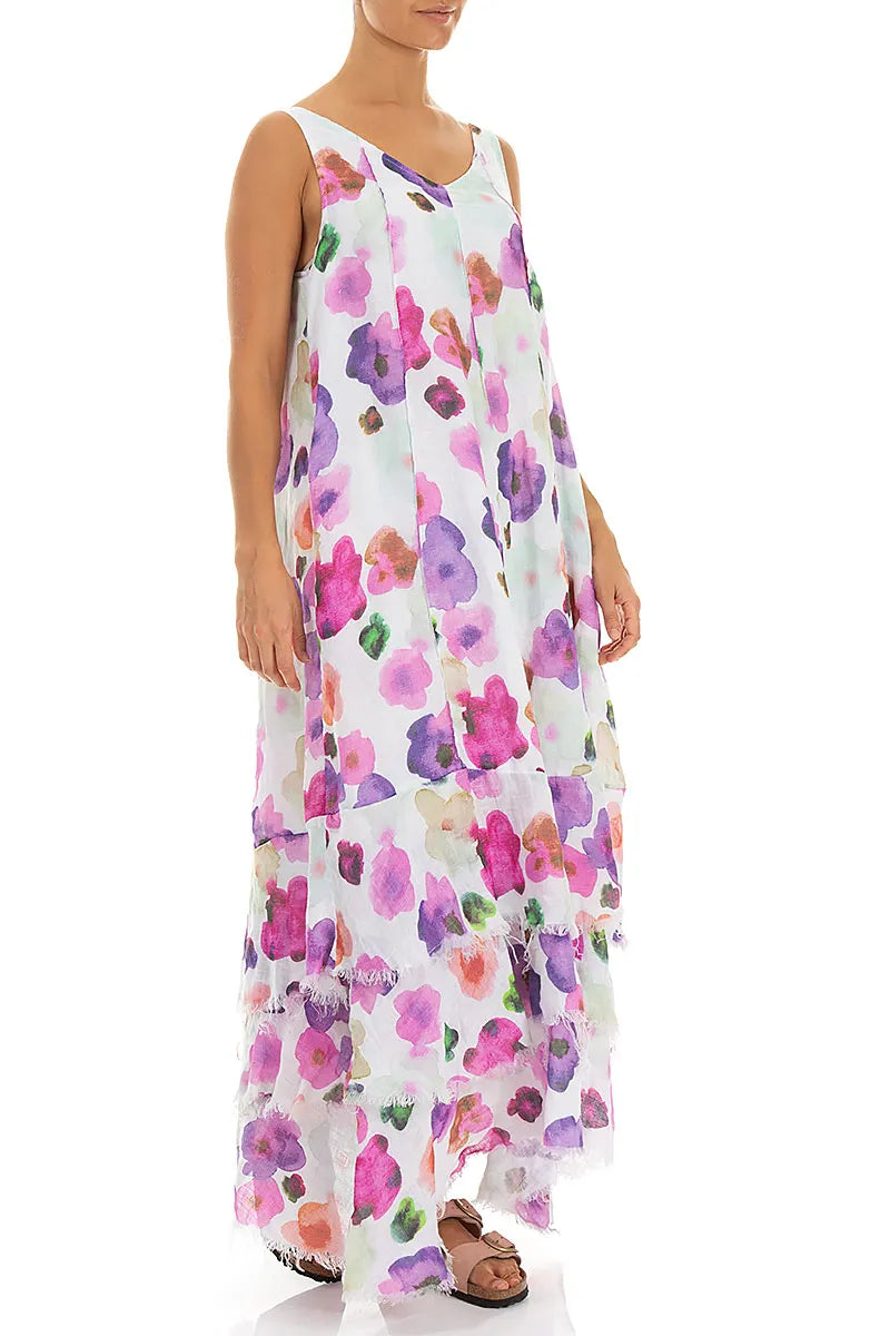 Maxi-Blütenkleid aus Gaze-Leinen