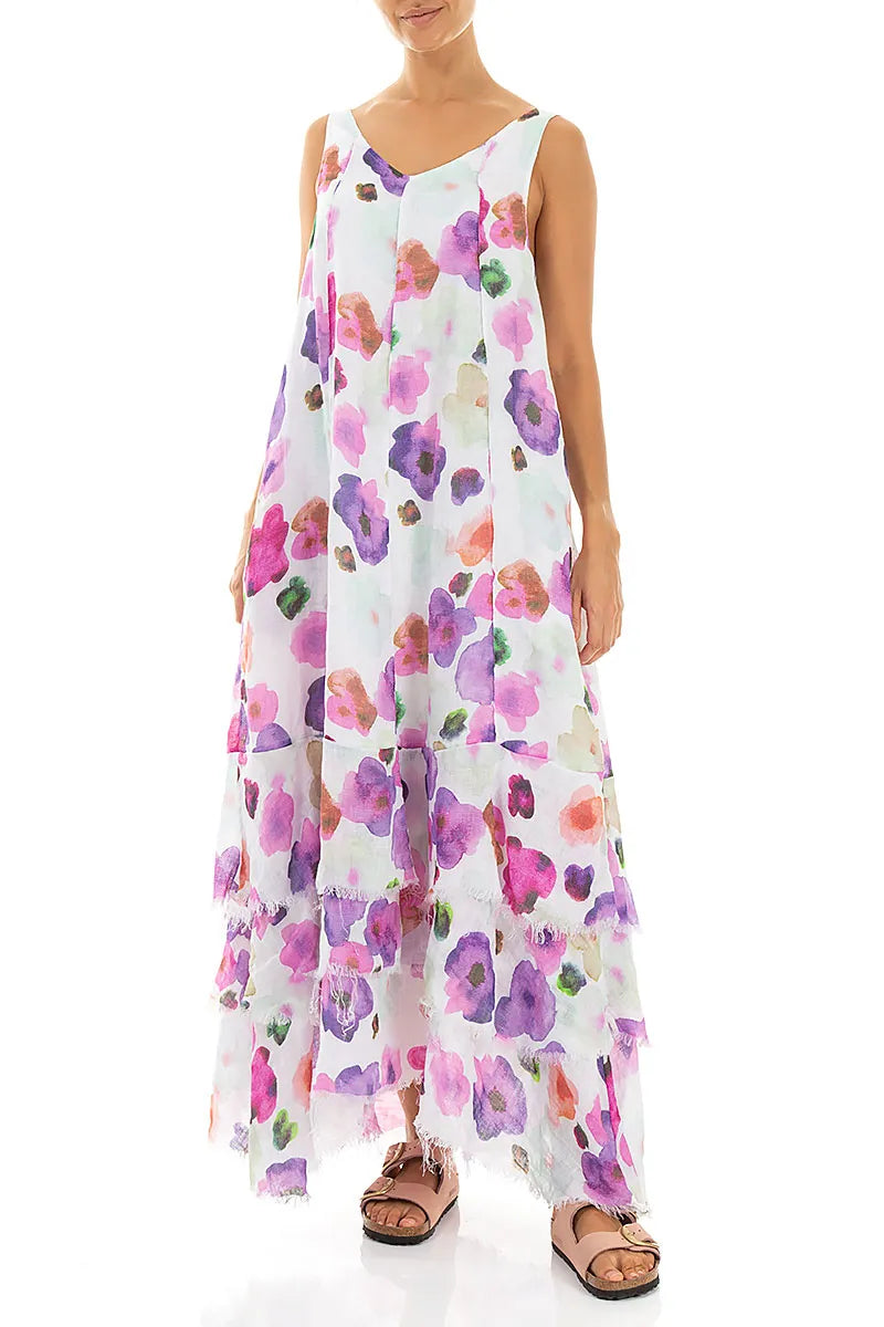 Maxi-Blütenkleid aus Gaze-Leinen