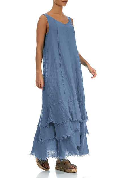 Maxi Blue Nova Gauze Linen Dress 3