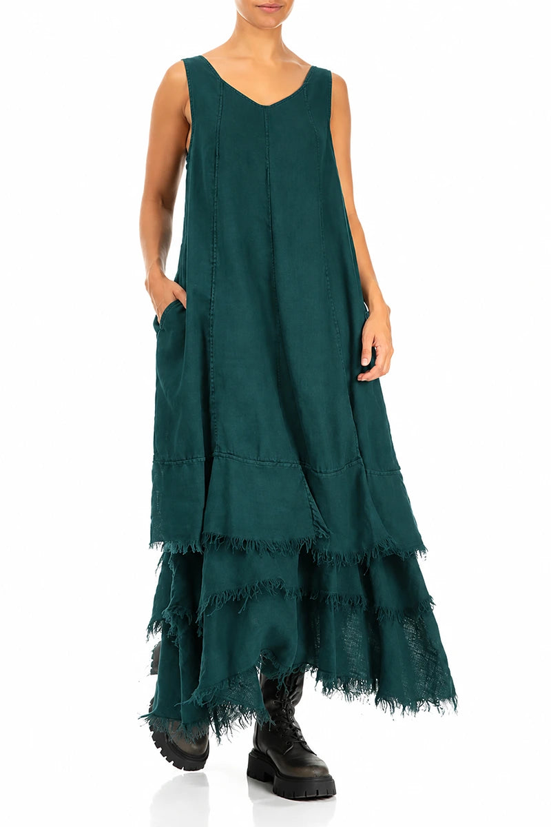 Maxi Deep Turquoise Gauze Linen Dress