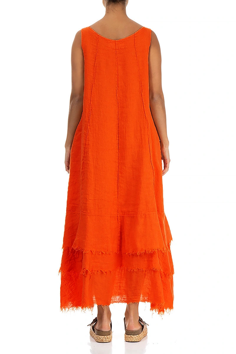 Maxi-Kleid aus Leinen und Gaze in Flammenorange