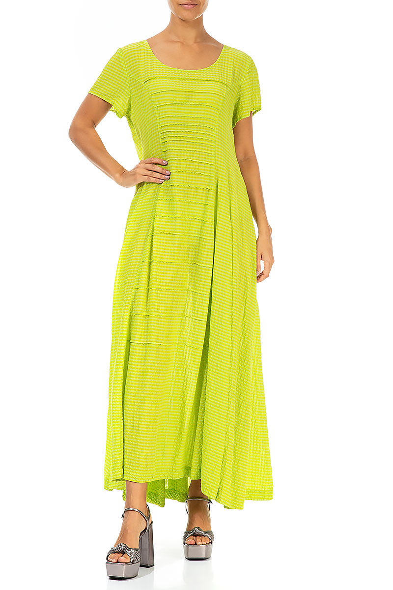 Maxi Flared Lime Textured Silk Dress 4