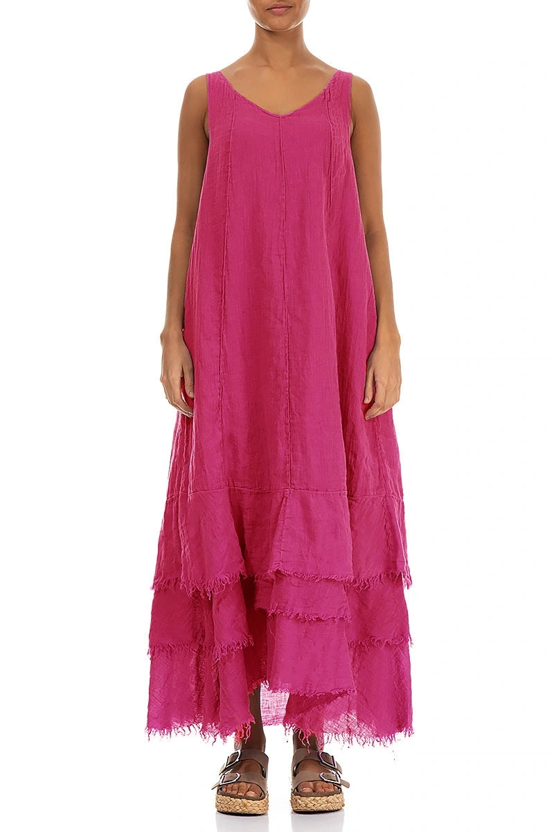 Robe longue en gaze de lin fuchsia