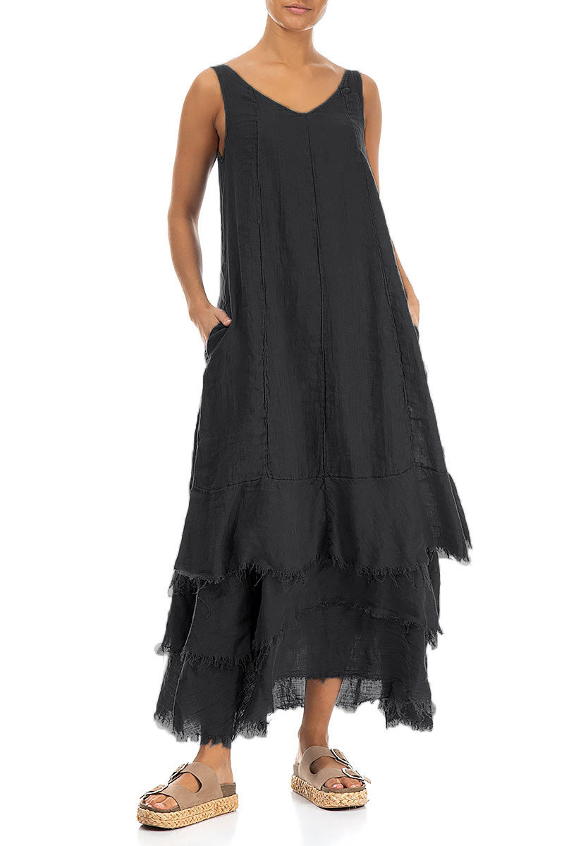 Maxi Graphite Gauze Linen Dress