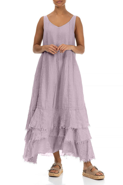 Robe longue en gaze de lin lilas