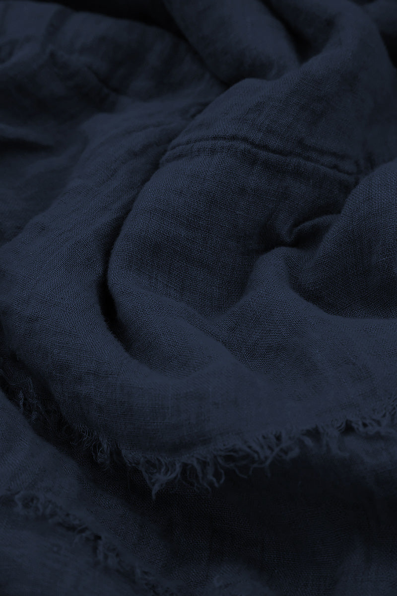 Robe longue en gaze de lin bleu marine