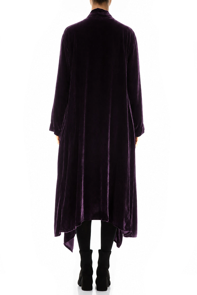 Maxi Open Deep Plum Silk Velvet Jacket 2