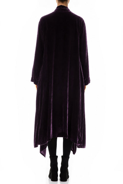 Maxi Open Deep Plum Silk Velvet Jacket 2