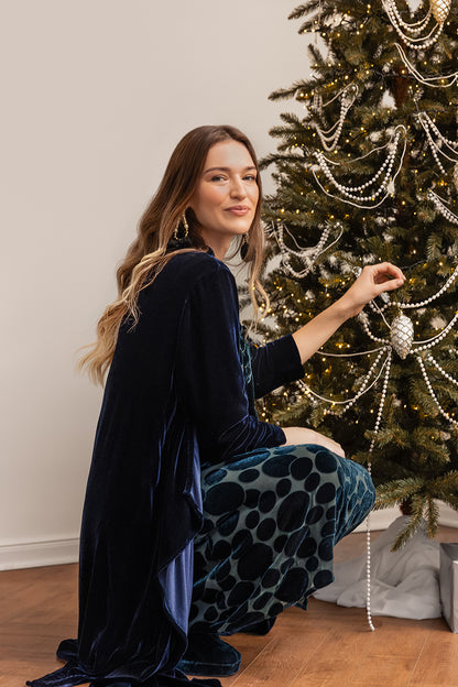 Maxi-Jacke aus königsblauem Seidensamt