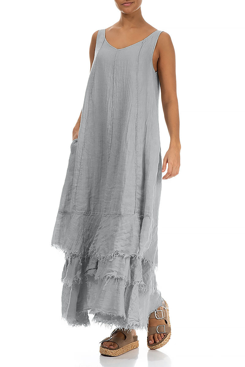 Maxi Silver Grey Gauze Linen Dress