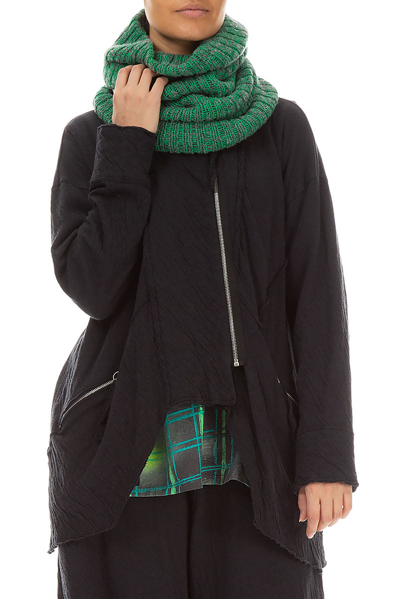 Mélange Green Knitted Wool Infinity Scarf 3