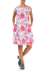 Midi Balloon Peony Blossom Linen Dress 4