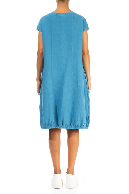 Midi Balloon Denim Linen Dress 2