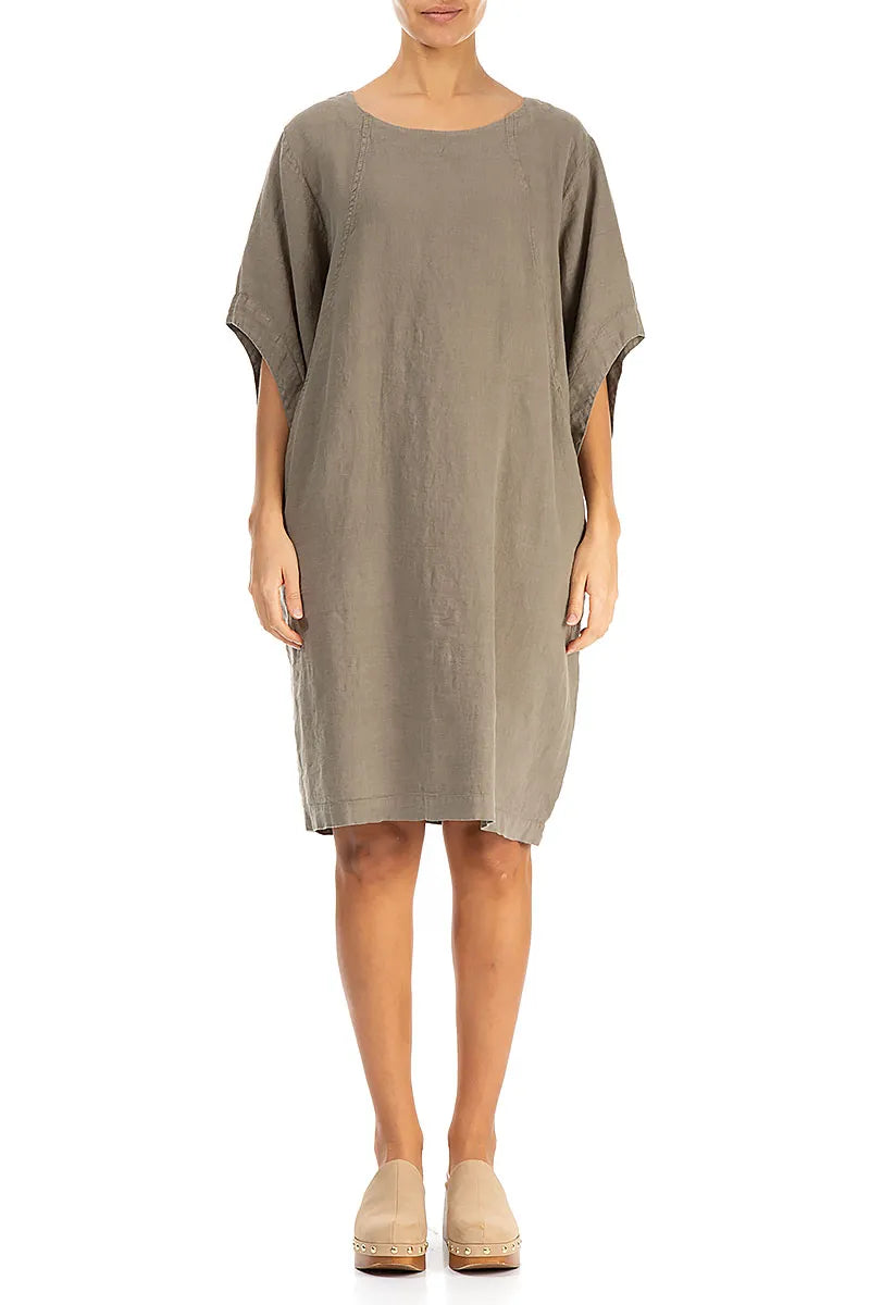Midi Light Khaki Linen Dress 1