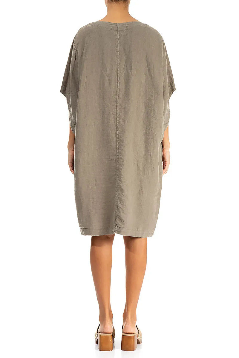 Midi Light Khaki Linen Dress 2