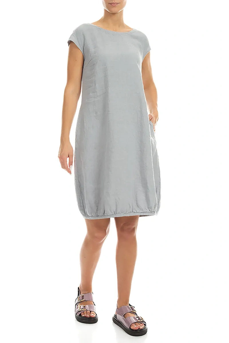 Midi-Leinenkleid in Silbergrau