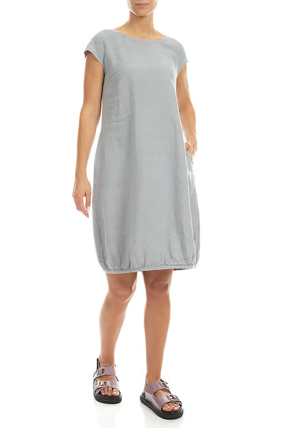 Midi-Leinenkleid in Silbergrau