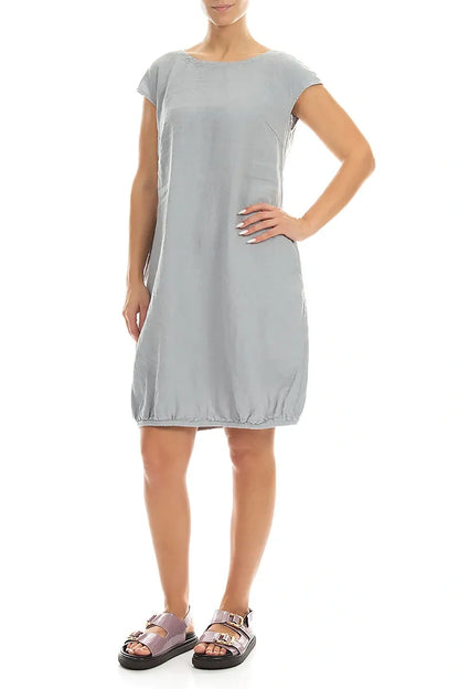 Midi-Leinenkleid in Silbergrau