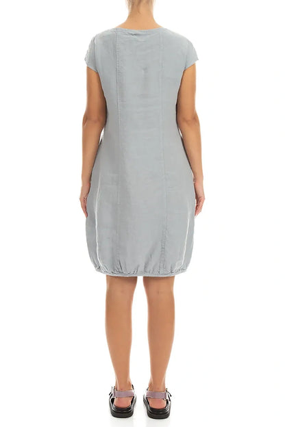 Midi-Leinenkleid in Silbergrau