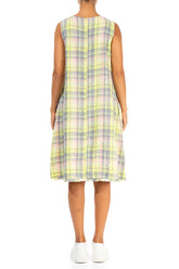 Sleeveless Checkered Lime Linen Dress 2