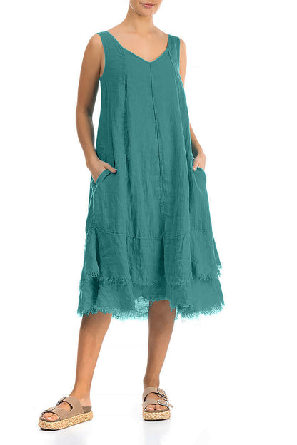 Midi Turquoise Gauze Linen Dress 4
