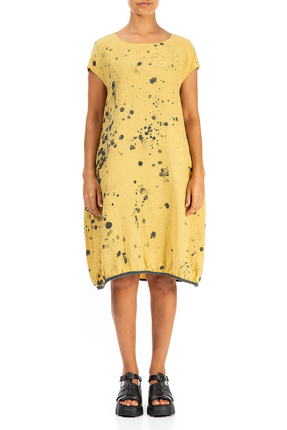 Midi Yellow Splash Linen Dress 1