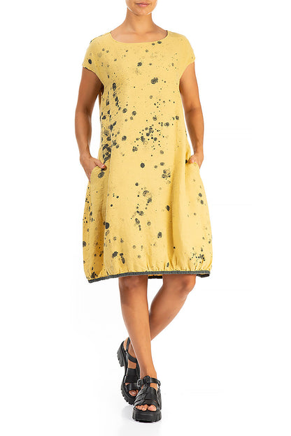 Midi Yellow Splash Linen Dress 4