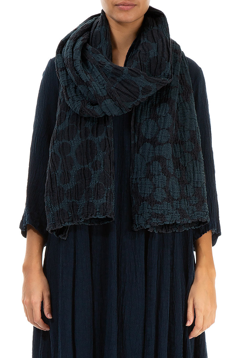 Midnight Blue Circle Silk Linen Scarf 1