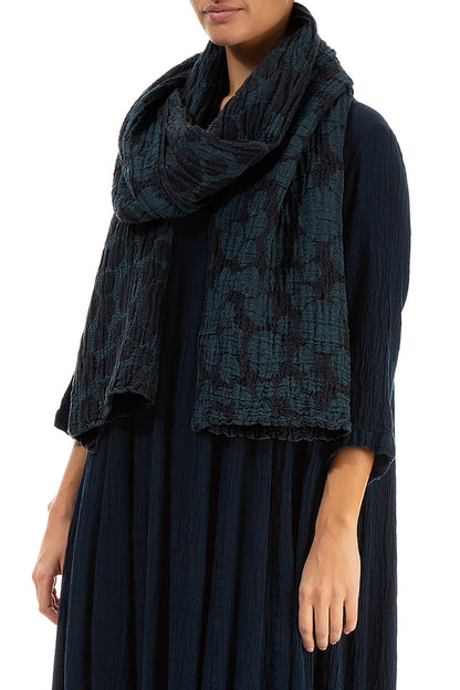 Midnight Blue Circle Silk Linen Scarf 3