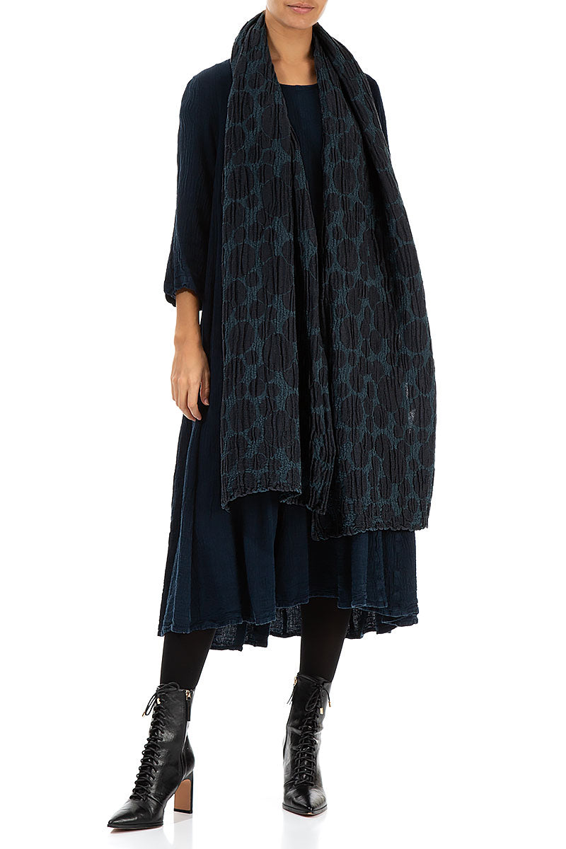 Midnight Blue Circle Silk Linen Scarf 2