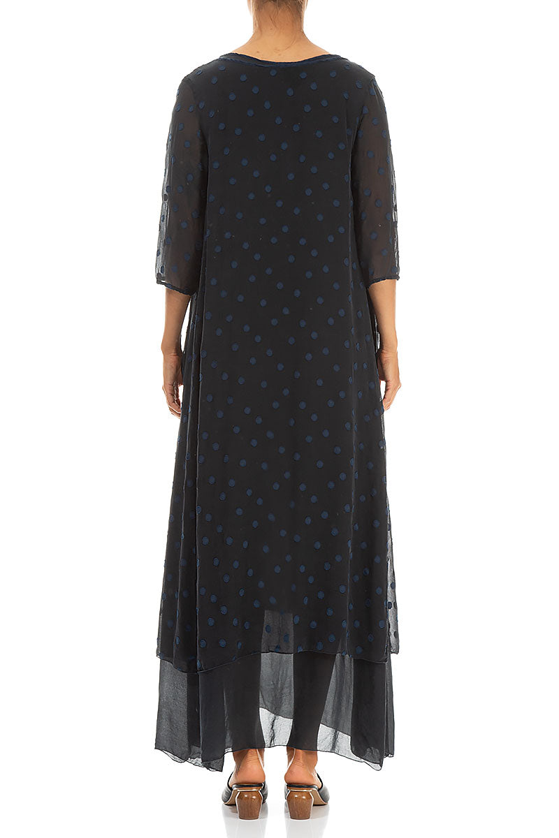 Midnight Blue Dotty Silk Maxi Dress 2