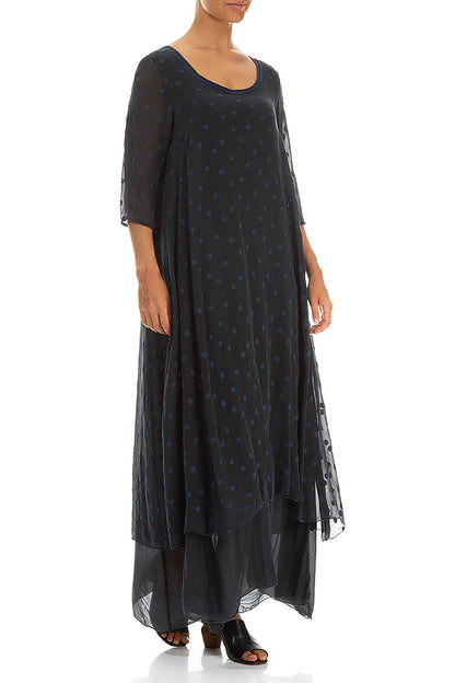 Midnight Blue Dotty Silk Maxi Dress 4