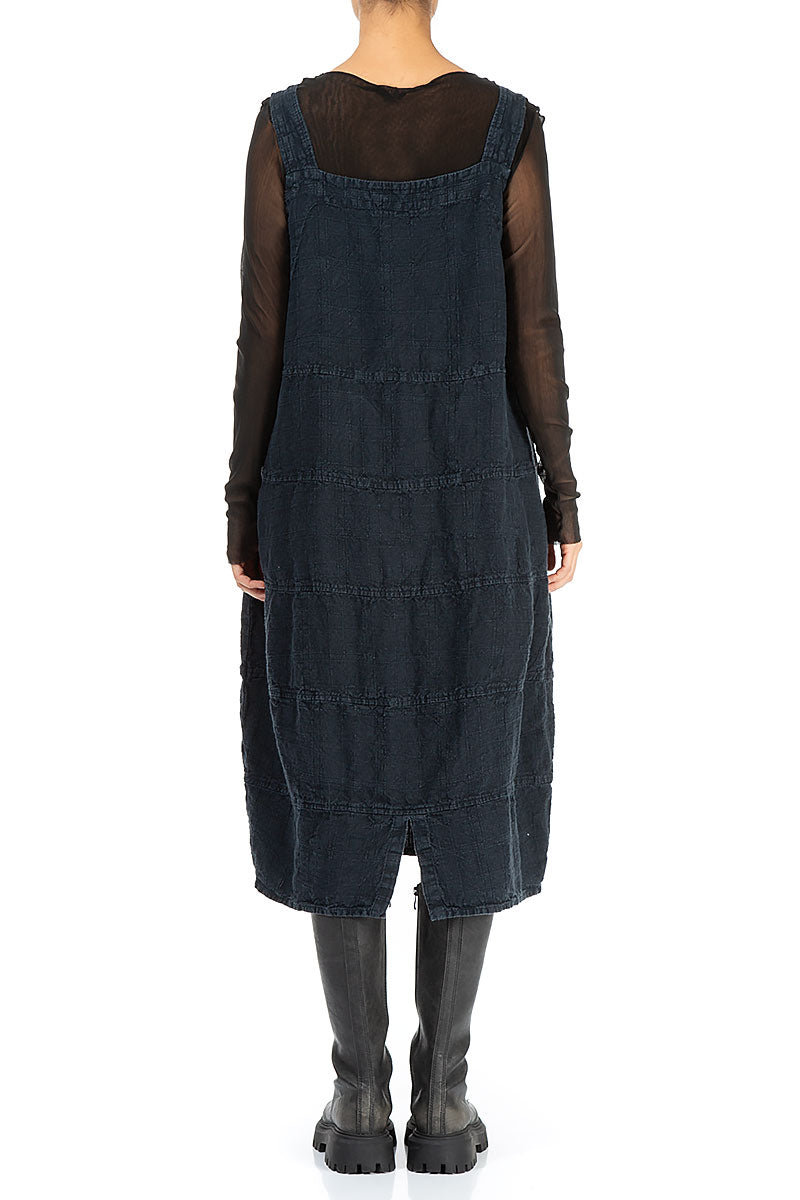 Midnight Blue Patterned Linen Pinafore Dress 2