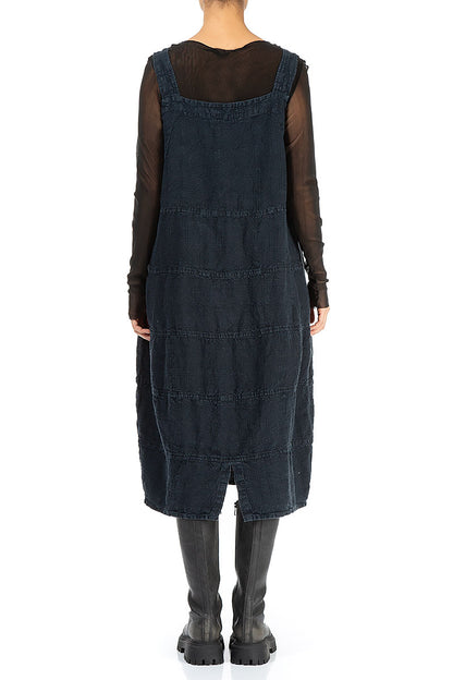 Midnight Blue Patterned Linen Pinafore Dress 2