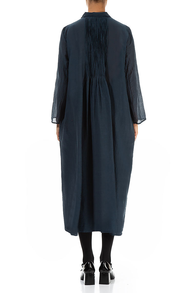 Midnight Blue Pintuck Silk Cotton Jacket Dress 2