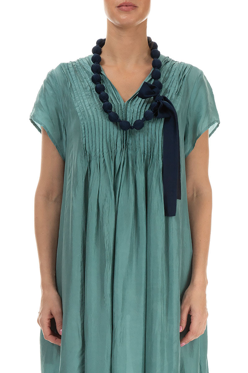 Midnight Blue Silk Bamboo Bead Necklace 1