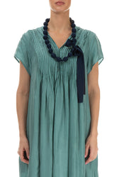 Midnight Blue Silk Bamboo Bead Necklace 1