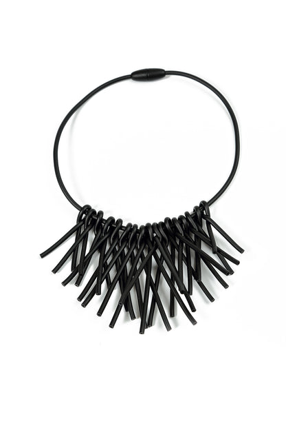 Midnight Cluster Black Rubber Necklace