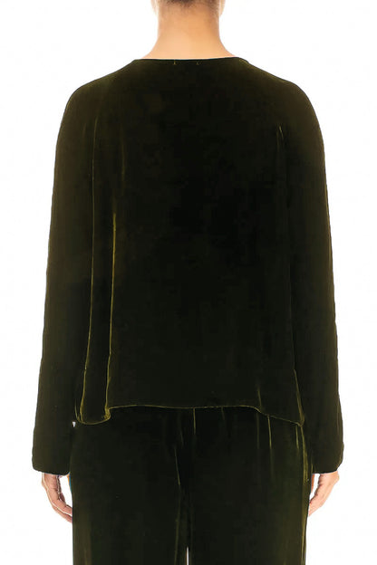 Minimal Button Forest Mist Silk Velvet Jacket