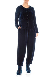 Minimal Button Royal Blue Silk Velvet Jacket 4