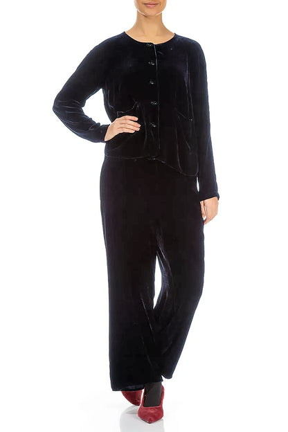 Minimal Button Slate Blue Silk Velvet Jacket 5