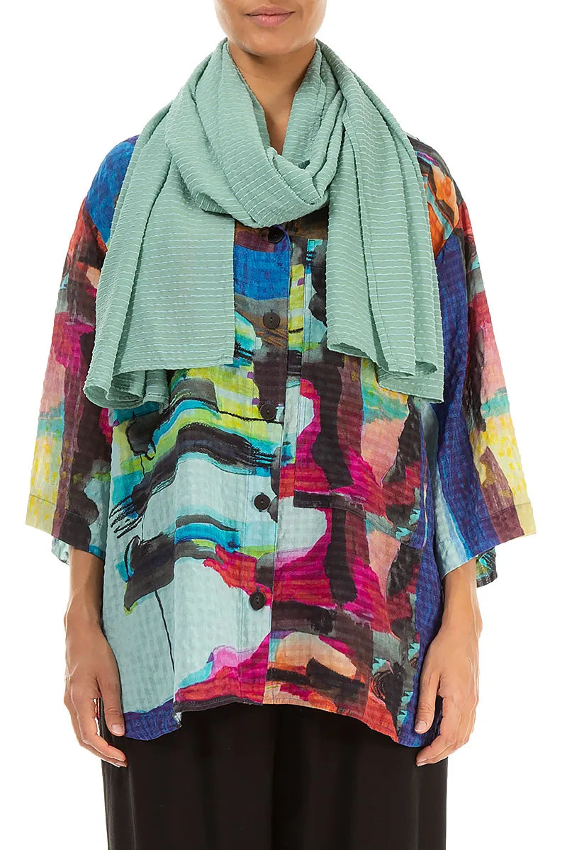 Mint Stripy Silk Viscose Scarf 1